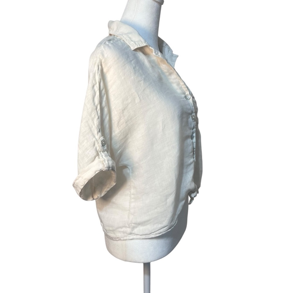 Cloth & Stone Anthropologie 100% Linen White Tie-Front Short Sleeve Crop Blouse - Picture 5 of 9